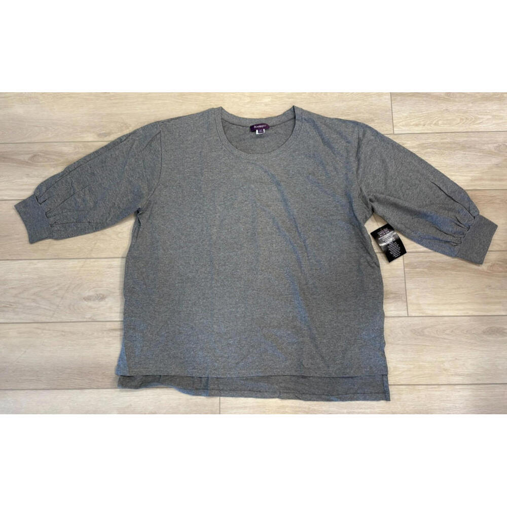 NWT Roman's Womens Shirt Tunic Gray 3/4 Balloon Sleeve Size 1X Oversized Pockets